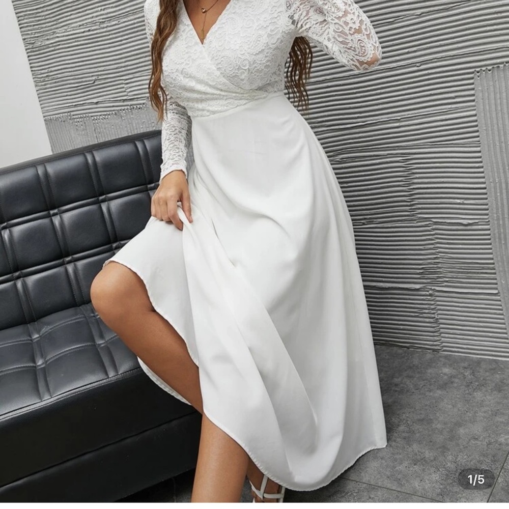 SHEIN Elegant White Lace Long Sleeve Dress